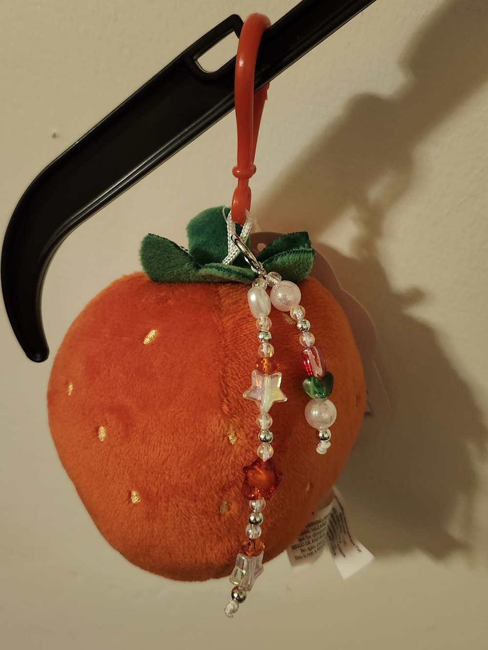 wonder nation Strawberry Plush Fruit Bag Charm with Green Leaf and Beaded Tassel